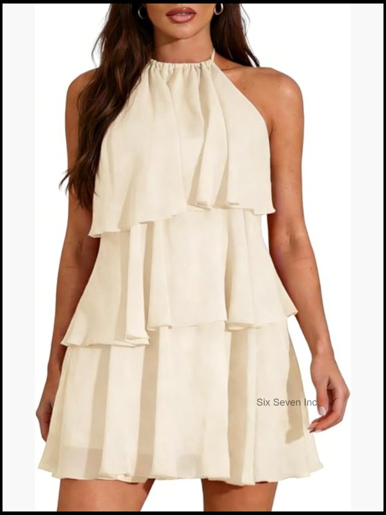 Sleeveless Layered Ruffle Backless Short Dress Wedding Guest